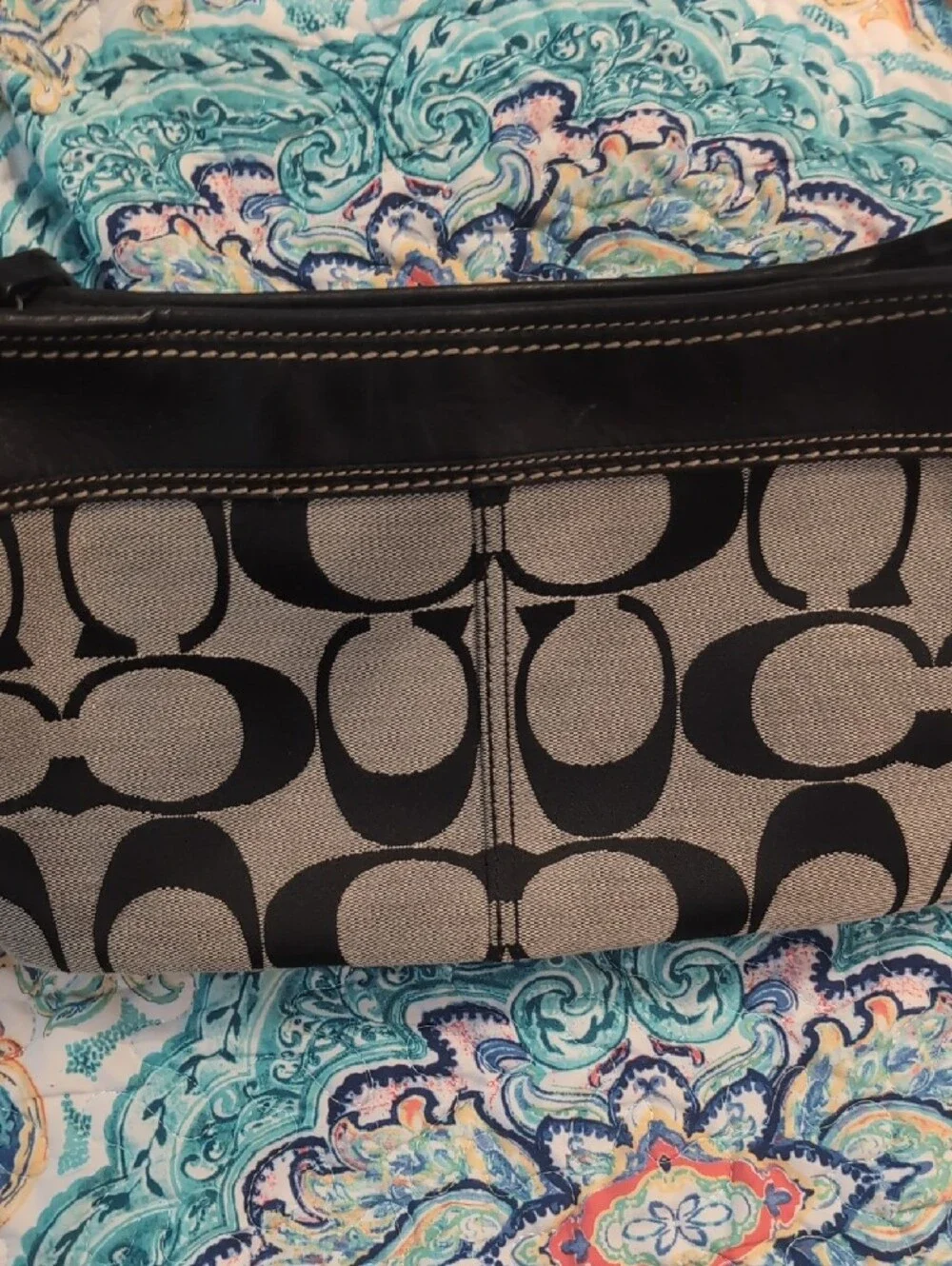 Coach Black and Gray Signature Canvas Shoulder Bag